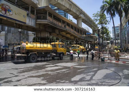 One day after bomb explosion in Ratchaprasong Intersection on August 18, 2015 in Bangkok, Thailand. Explosion on August 17, 2015 at 6:55PM, Killing 23 people in the area.
