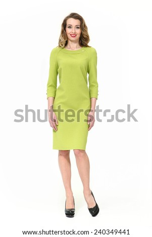 Beautiful Busyness Woman  Fashion Model in long sleeve office dress