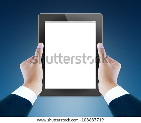 hand of business man holding and touching on touch pad