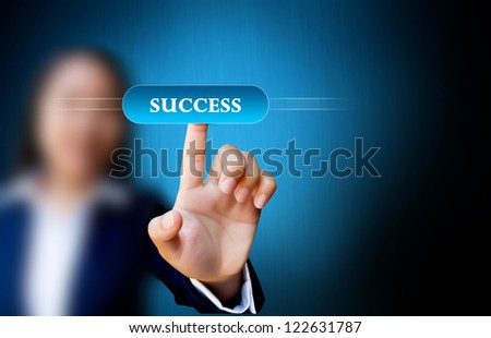 hand of business women pushing a button on a touch screen interface on success button