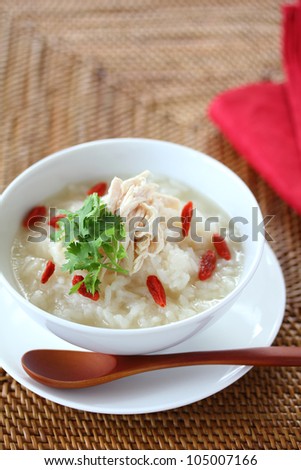 Asian style rice gruel with herbal medicine soup
