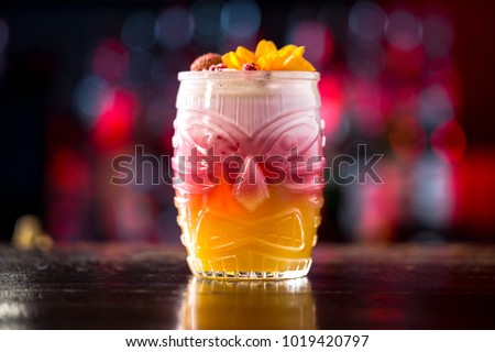 Image, Stock Photo Tiki glass of tropical cocktail with ice