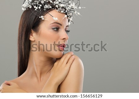beautiful woman with a pearl wreath in her hair