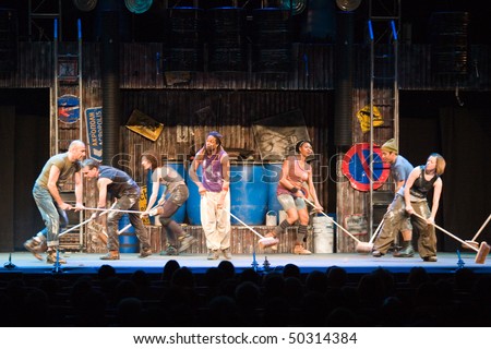 BUDAPEST - MARCH 24: Members of the STOMP perform on stage at Budapest Congress Center on March 24, 2010 in Budapest, Hungary.