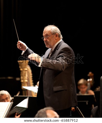 BUDAPEST, HUNGARY - NOVEMBER 20: The MAV Symphonic Orchestra performs at The Millenaris stage on Nov 20, 2010 in Budapest, Hungary. Conductor: Antal Matyas