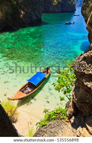 Sea boat view and island  krabi province south Thailand