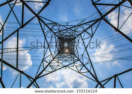 Electricity pylon - light pole and sun