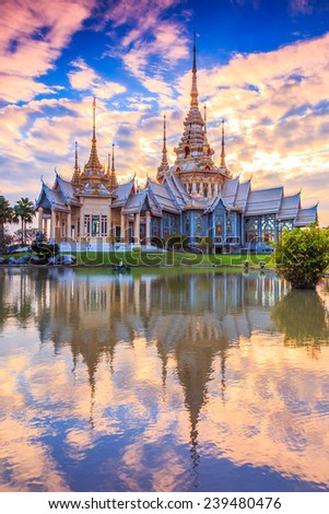 Wat thai, sunset in temple Thailand,They are public domain or treasure of Buddhism, no restrict in copy or use