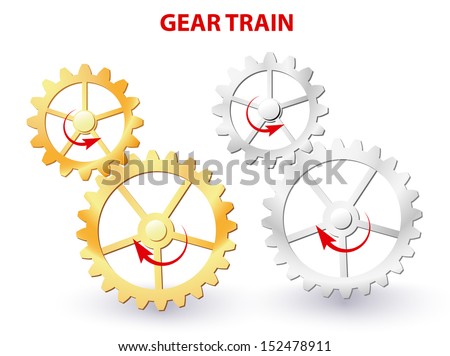 Two meshing gears transmitting rotational motion. Vector diagram