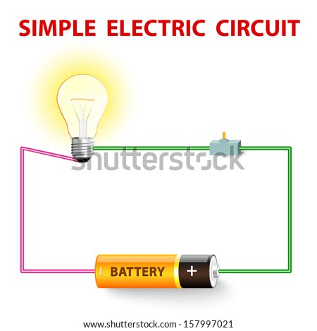 A simple electric circuit. Electrical network. switch, light bulb, wire and battery. Vector illustration