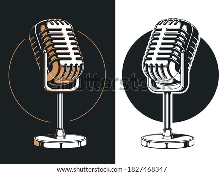 Silhouette podcasting microphone recording isolated vector logo
