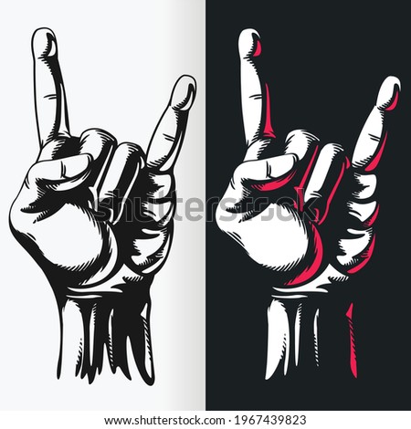 Silhouette Rock n Roll Hand Gesture Sign Stencil Vector Drawing
