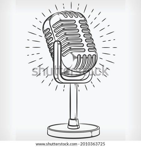 Doodle Podcasting Microphone Hand Drawing Sketch Recording Mic Vector