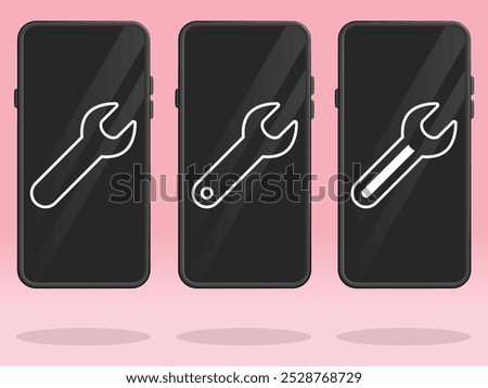 Smartphone Wrench Repairman Spanner Outline on Screen