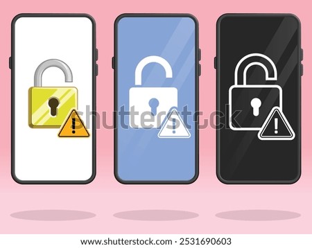 Smartphone Lock Open Triangle Security Warning