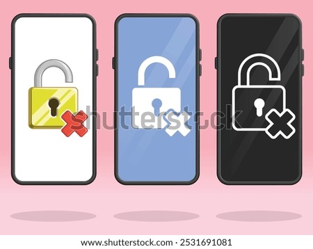 Smartphone Lock Open X Cross Mark Prohibition