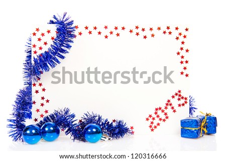 Happy New Year 2013 greeting card with bright tinsel, bauble isolated on white