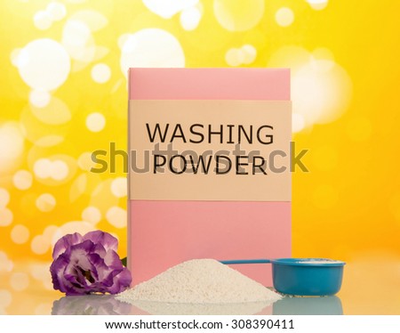 Pink washing powder and Cleaning item on yellow