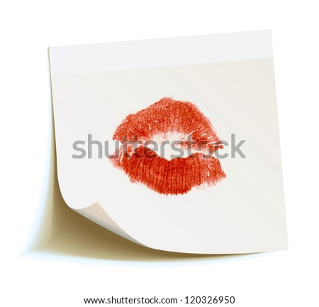 Red Lipstick Kiss On A White Sheet Of Paper. Isolated On White ...