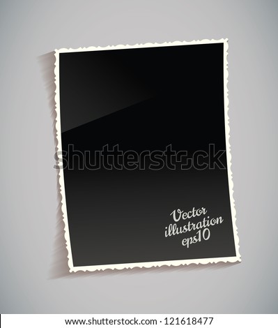 Empty vintage photo frame on table. Black and white. Isolated on gray background. Vector illustration eps 10