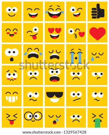 Emoji square pack. Set of funny classic emojis. Flat style. Vector illustration