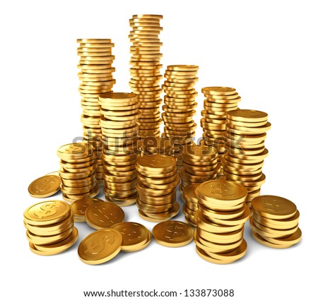 A Pile Of Gold Coins. Conceptual Illustration. Isolated On White ...
