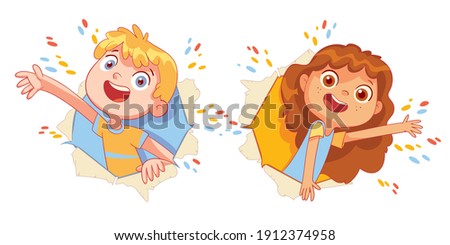 Image, Stock Photo Child looks through hole in snow