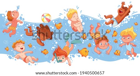 Similar – Image, Stock Photo Funny boy diving on a swimming pool