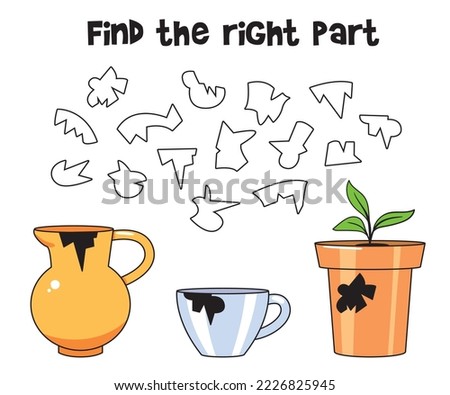 Find the right part. Educational game for children. Cartoon vector illustration. Isolated on white background