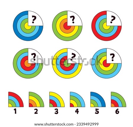 Match the picture. Matching game. Educational game for children. Attention task. Find the missing piece of the picture. Logic game. Visual game. Vector illustration. Isolated on white background