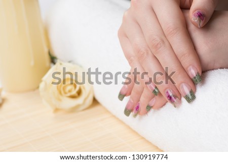 Manicure -  Professionally manicured woman fingernails. Studio shot.