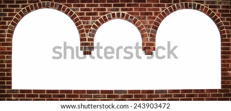 The three-spatial arch with space for text frame in brick wall background
