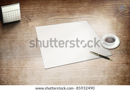 Blank Paper ready for your own text, Pen & Coffee