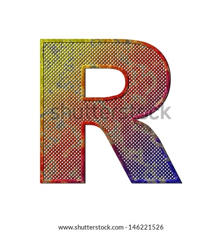 letter R, Eroded metal letters with paint