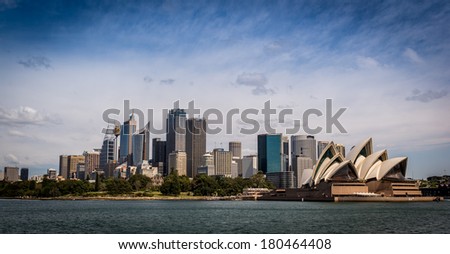 SYDNEY, AUSTRALIA - SEPTEMBER 18, 2013; Late afternoon city skyline view of the CBD Sydney on September 18 2013