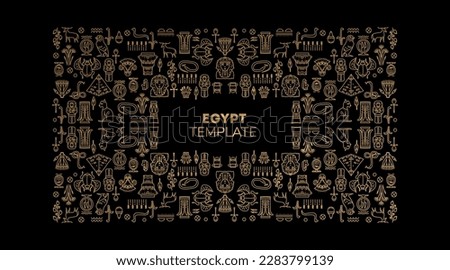 Decorative african border, vector linear Egipt cover template. Bright orange and black art decoration shapes. Line style with space for text - geometric ethnic frame, luxury packaging, advertising, 