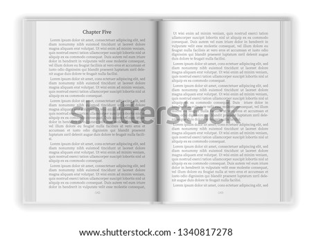 Opened blank book with white paper page design template with text sample background