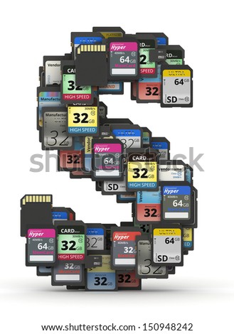 Letter S from many memory sd cards,  fictional brands