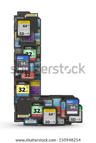 Letter L from many memory sd cards,  fictional brands