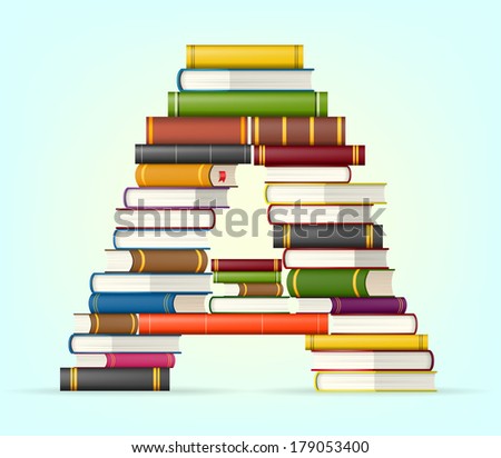 Letter A. Stack of multi colored books vector illustration