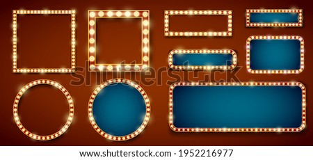 Retro style frames signboard template. Lamps lighted vector illustration