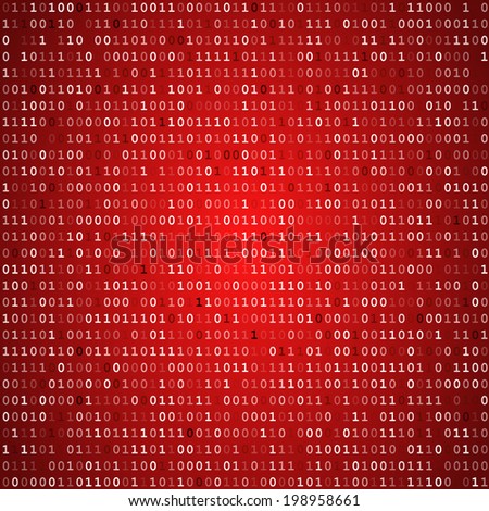 Red computer binary code screen background.. Raster copy of illustration