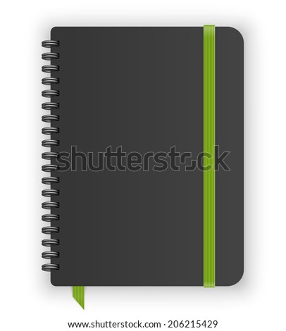 Moleskin notebook with green elastic band and spiral vector image