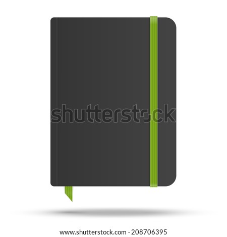 Moleskin notebook with green elastic band vector image