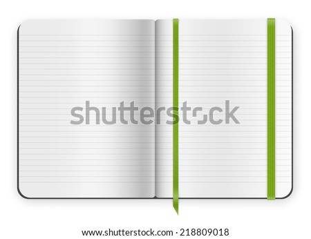 Simple top view opened copybook template with bookmark. Vector illustration.