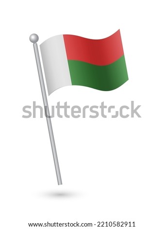 Madagascar flag on pole waving in the wind vector illustration