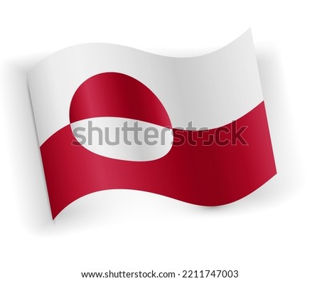 Greenland flag bended and lying on white background