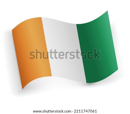 Ivory Coast or Cote d'Ivoire flag bended and lying on white background