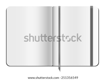 Blank opened copybook template with bookmark. Vector illustration.