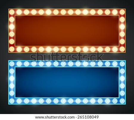 Blue red gold colored vector retro looks frames template. Lamps lighted vector illustration